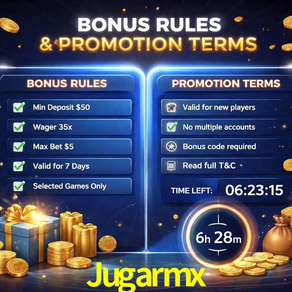Reglas de promoción Jugarmx y condiciones de bonos explicadas visualmente