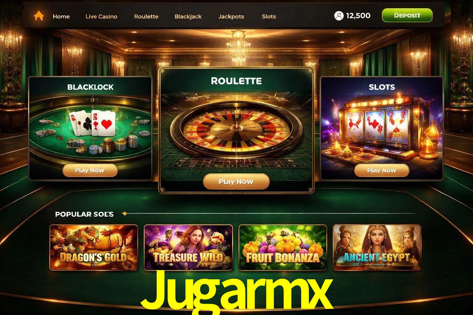 Vista de la plataforma Jugarmx Casino mostrando categorías organizadas de juegos en línea